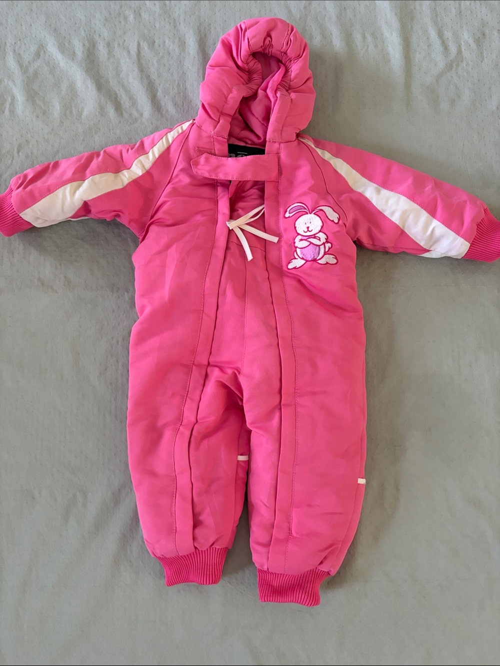 Bright Pink Hooded Baby One-Piece with Bunny Applique